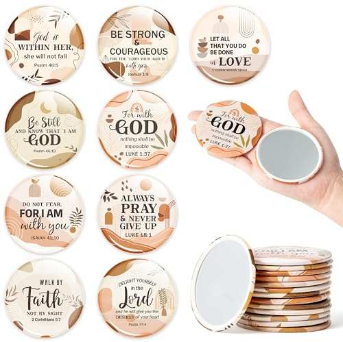 Y1tvei Specchietti compatti con versi biblici, 36 pezzi, regali cristiani in stile bohémien, mini specchi compatti con dedica della Bibbia, piccoli specchi portatili e rotondi, tascabili, per borsa
