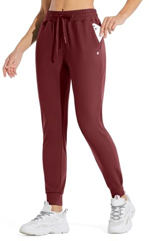 WILLIT Fleecefodrade joggingbyxor, varma byxor, termobyxor, löparbyxor, termiska sweatpants vinter, sportig, vandring, vattentät, dragsko med fickor, svart, Vinröd, XL