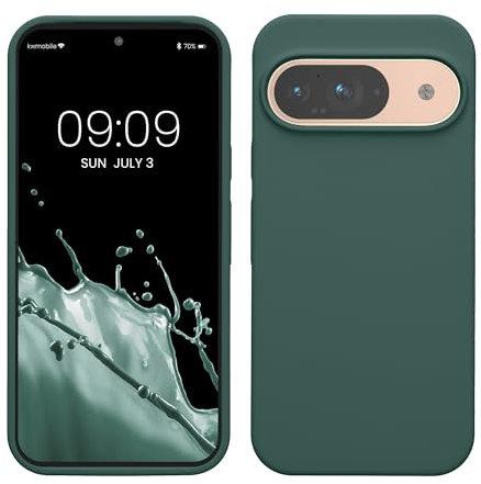 kwmobile Case Compatible with Google Pixel 9 Case - Soft Cover Compatible with Google Pixel 9 Pro Cover - Wireless Charging Forest Green