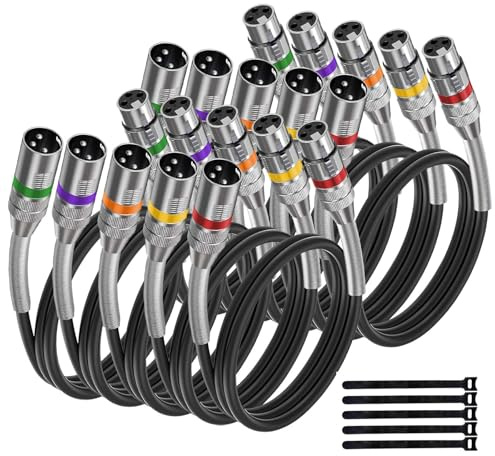 rycvaky XLR to XLR Cables, 3 Pin Balanced Shielded Male to Female Microphone Cables for Studio Recording, Audio Mixer, Podcast or PA System, Copper Conductors, PVC Jacket, 1 Ft/ 10 Pack