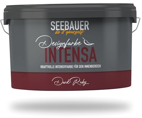 SEEBAUER diy Intensivfarbe INTENSA Rot 2,5L (Dark Ruby) Edelmatte Wandfarbe Dunkelrot - Innenfarbe sehr hohe Deckkraft - Matt, Abwaschbar und Tropffrei