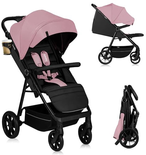 LIONELO MIRA Buggy bis zu 22 kg von 6 Monaten bis 4 Jahren Schwenkbare 360° Räder Volle Stoßdämpfung Verstellbare Rückenlehne und höhenverstellbares Verdeck XXL UPF50+ Großer Korb bis zu 3 kg