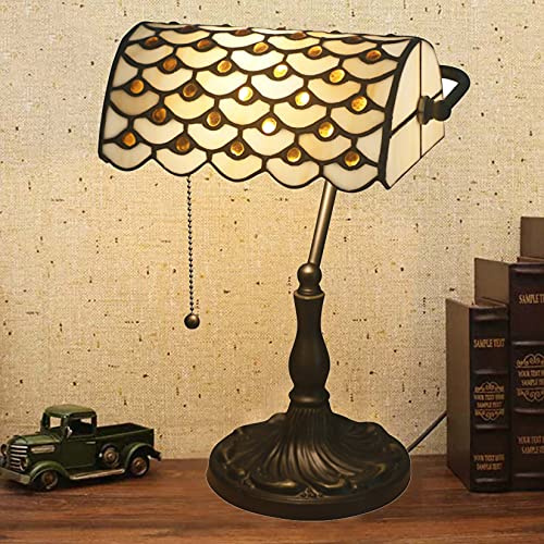 Lámpara de banqueros Lámpara de vidrio manchada de lámpara de vidrio Beads Lámpara de la lámpara Lámpara de mesa del escritorio vintage del escritorio de la lámpara de piano aleación del interruptor