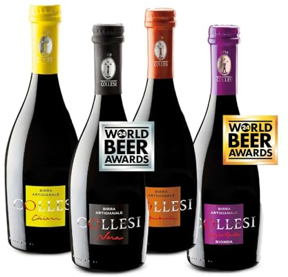 Birra Artigianale Collesi – Confezione Degustazione 4 Birre Chiara, Nera, Ambrata, Triplo Malto – Confezione da 4 Bottiglie - 500 ml