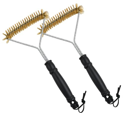 Spazzola per la Pulizia Barbecue 2 Pezzi, 30cm Spazzola Barbecue Triangolare in Ottone, Pulizia a 360° spazzola per Griglie, spazzola per Griglia con 3 Lati, per Pulire Griglia, Forno, Teglie Forno
