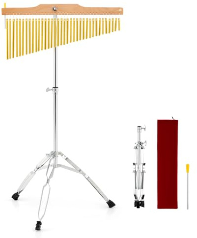 COSTWAY Carillon à Vent 36 Tons avec Support de Levage Réglable, Instrument de Percussion à Une Rangée en Alliage D'aluminium avec Sac & Trépied Pliable pour Performances Chorale Bar
