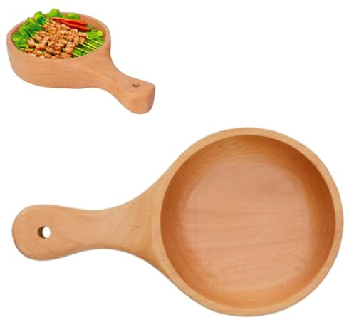 Kukyller Cuencos de madera, ensaladera de 10,2x2x5,9 con asa para ensalada, fruta, sopa, merienda, arroz, cereales, suministros de cocina para el hogar