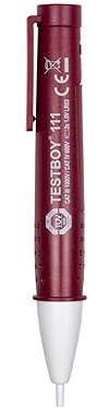 Testboy 111 berührungsloser Spannungstester ab 110 V AC mit optischer und akustischer Anzeige (Volt Detektor, kapazitives Messverfahren, LED- Taschenlampe, CAT III 1000 V, ABS-Kunststoffgehäuse), Rot
