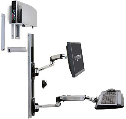 Ergotron LX Wall Mount System - Mounting kit (wall arm, CPU holder, mouse holder, 2 track covers, keyboard arm, 2 cable channels, wrist rest) for LCD display / keyboard / mouse / CPU - polished aluminium - screen size: up to 24 - wall-mountable