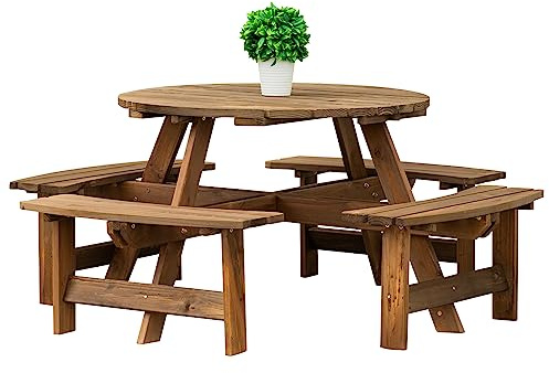 Woodside 8 Seater Round Outdoor Pressure Treated Wooden Pub Bench/Garden Picnic Table