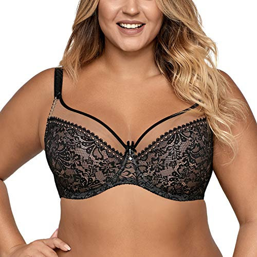 AVA 1396 Soft BH Damen Unterwäsche Gemustert Seitenstäbchen Regulierbar Setteil, Schwarz,65E