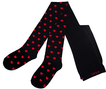 Weri Spezials Collant per neonati e bambine in cotone con cuori affascinanti in diverse varianti di design., nero+rosso, 122-128