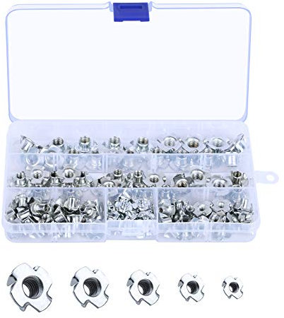 LAITER 102 Stück Einschlagmuttern mit 4 Einschlagspitzen Vier-Prong Nüsse Sortiment Schrauben Kits für Handwerker Amateure Holzbearbeitungsmöbel M3 M4 M5 M6 M8