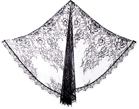 GRACEART Velo de capilla de encaje para mujer, Mantilla de iglesia católica, encaje bordado, crema de marfil, elegante, cabeza, cubierta de la cabeza católica (negro)