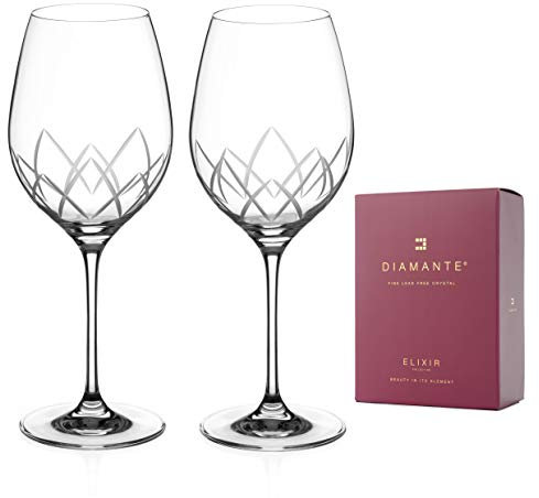 DIAMANTE Lot de 2 verres à vin rouge - Collection Lotus - Verre à vin en cristal taillé à la main