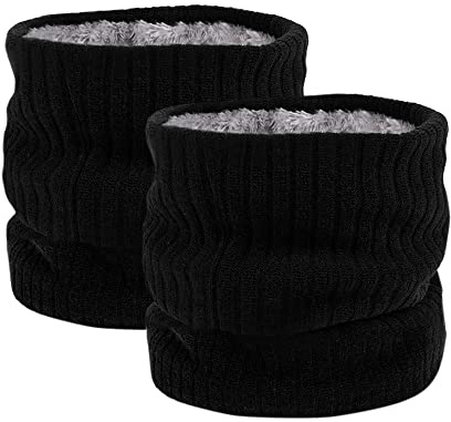 HGDGears Fleece halsvärmare vindtät termisk stickad snodd halsduk för män kvinnor tjock vinter kallt väder stickad cirkel halsduk för utomhussport, Svart+Svart, en storlek