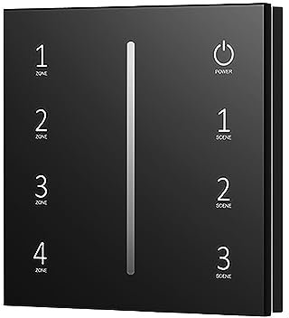Black 4 Zone Touch Glass Panel 0-10V Wall Dimmer Switch AC 100-240V RF 2.4GHz