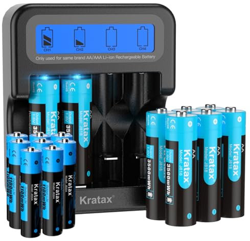 Rechargeable AA & AAA Lithium 1.5V Batteries - 3500mWh Doubla A &1100mWh Triple A for Household Office Devices, Long-Lasting High-Capacity, 1500Cycle,Constant Output (8AAA+8AA+Black Q032 Charger)