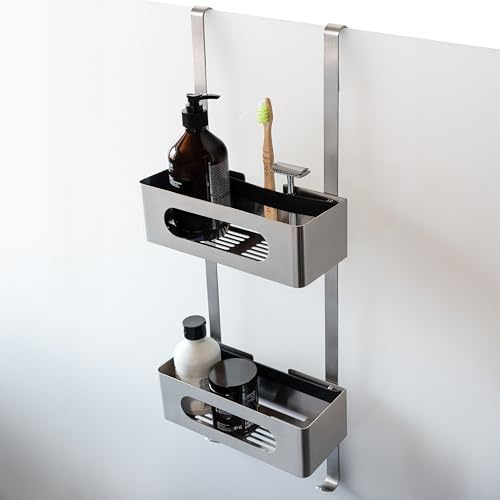 Dolvhin® Mensola Doccia Sospesa | Scaffale Doccia Senza Forare Brevettato | Ripiano Bagno in Acciaio Inox Porta Shampoo | Cestino Doccia da Appendere | Organizer Sospeso | Grigio argento