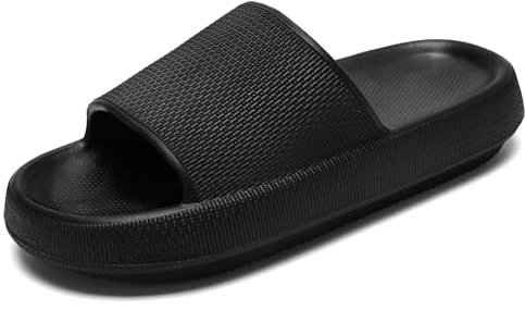 Waysoland Cloud Sliders Women Men,Summer Beach Shower Bathroom Non-Slip Quick Drying Open Toe Super Soft Comfy Thick Sole slippers Indoor Outdoor(Black,7/8 UK)