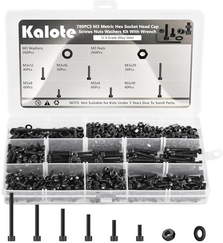 M3 Nuts and Bolts Set, 780 Pcs Hexagon Socket Head Cap, Hex Socket Cap Head Screws, Black Machine Screw Bolts and Nuts and Flat Washers Assortment Kit, for DIY Bicycle Motorcycle Repair