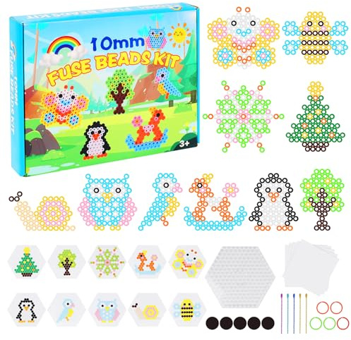 Cuentas Para Planchar 10mm, Juego De Cuentas Para Planchar, Perlas Para Planchar Con 10 Patrones 5 Llaveros 5 Papel Para Planchar 1 Tabla De Cuentas Termoadhesiva, creativas Regalo Para Niños y Niñas