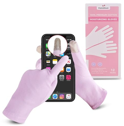 HandLove 12 pares de guantes hidratantes de primera calidad 100% algodón para manos secas y eccema, guantes para dormir durante la noche, guantes para eccema, reutilizables, pantalla táctil, color
