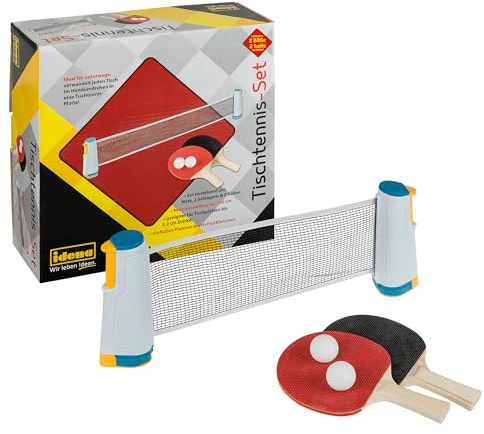 Idena 90957-Set de Tenis Red, Palas y Dos Pelotas, fácil de Montar en Cualquier Mesa, Llevar de Viaje, de Vacaciones o para el jardín, Multicolor, Big Set Berlin 40204-1