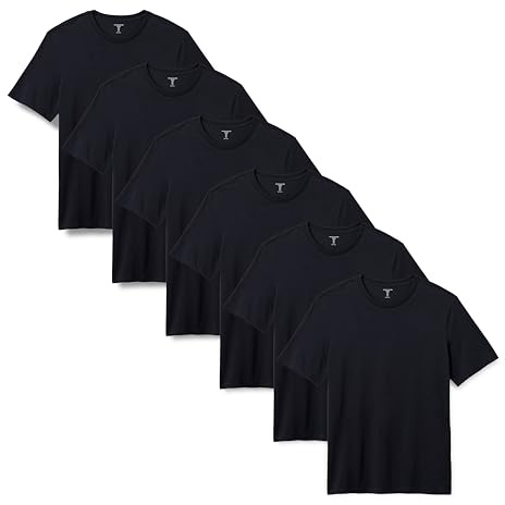Amazon Essentials Uomo Maglietta Girocollo a Maniche Corte Vestibilità Regolare, Pacco da 6, Nero, L