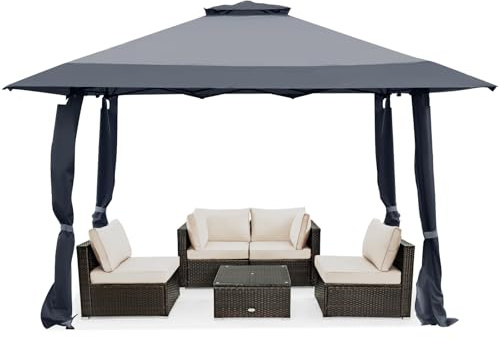 COSTWAY Paviljong 4 x 4 m, pop-up hopfällbar paviljong med dubbeltak, vattentät stabil UV-skydd 50+, trädgårdspaviljong med bärväska på hjul, trädgårdstält för terrass, trädgård (grå)