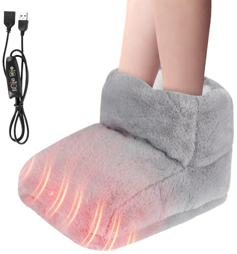 SKIKHN Scaldapiedi Elettrico, Calentador de Pies Eléctrico con 3 Livelli Riscaldamento, Lavabile Riscaldamento Elettrico dei Piedi con Ricarica USB, per Uomini Donne Anziani (Grigio)