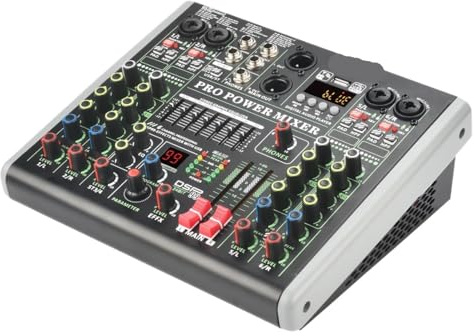 Ljudmixer, 100W Power Audio Mixer Amplifier 6-kanals mixerkonsol med Amp 48V USB