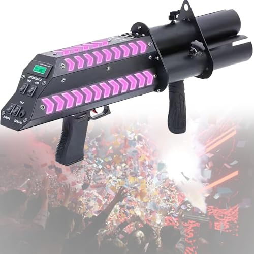 SgyGlyn Máquina de Confeti de 3 Disparos, Lanzador de Confeti portátil con Luces, máquina Profesional para ambientes de Bar, Ideal para Fiestas, Clubes y Bodas