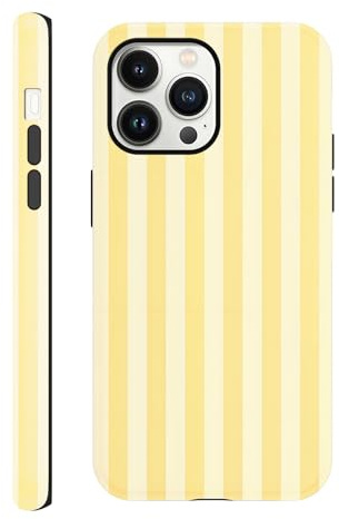Yirlbey Striped sommar iPhone 13 Pro 6,1 tum fodral, estetisk gul ränder mönster design motiv silikon TPU stötskydd stötskydd för dam till iPhone 13Pro