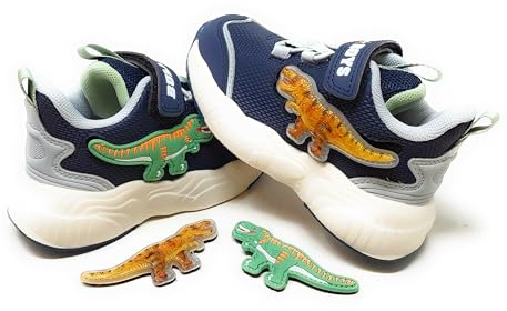 Bull Boys Chaussures de sport DNAI5123 Dinosaure T-Rex,Bleu marine, à déchirure, semelle en caoutchouc amortisant et Path interchangeable, bleu, 35 EU