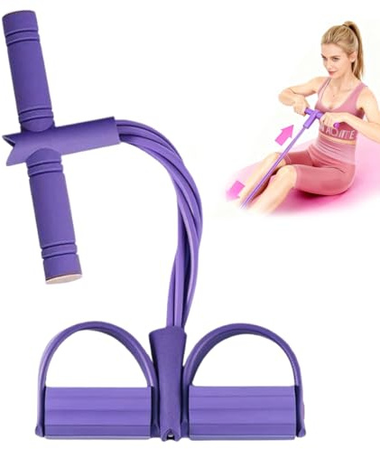 Bandas de resistencia para fitness - Banda elástica de 8 tubos para tobillos con pedal, ideal para ejercicios de estiramiento, para hombres y mujeres, con asa, cuerda para dominadas (violeta)