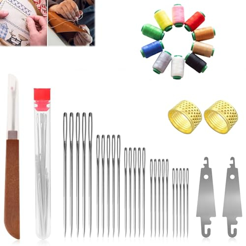 Set di 34 aghi in acciaio a cruna grande, kit di aghi da cucito in acciaio a cruna grande, aghi in acciaio per cucito a mano (2 Set(82 pcs))