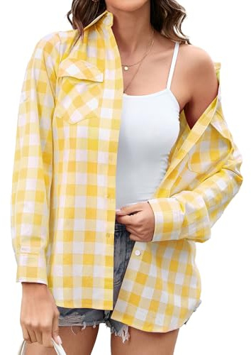 Stamain Chemise a Carreaux Femme Chemise à Boutons à Manches Longue Chemise à Carreaux pour Femmes Chemisier Country Top à Enrouler Décontracté Bureau Classique Fête avec Poches S-3XL