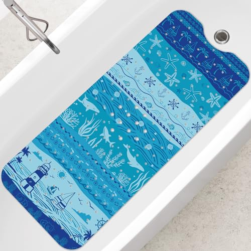 SHUCHING Tapis de Bain Antidérapant Océan Méditerranéen, Tapis Baignoire Antidérapant, Réssistant à la Moisissure et Lavable en Machine 100 x 40 cm
