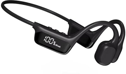 AKOUO Auriculares Conducción Ósea Bluetooth 5.4 IPX8 Resistente al Agua, MP3 Memoria Interna 32GB, Pantalla LED, Micrófono para Llamadas, Nadar, Correr, Ciclismo