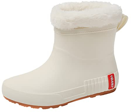 Botas de lluvia a media pantorrilla para mujer, zapatos de agua de goma antideslizantes con forro de felpa cálida, botas impermeables duraderas para estudiantes, botas de senderismo de invierno para
