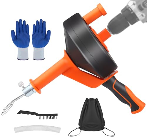 Desatascador Tuberias Profesional,10M Flexible Espiral Desatascar Tuberias para Fregaderos de Cocina, Baños y Duchas. Lncluye Guantes,Bolsa,Cepillo