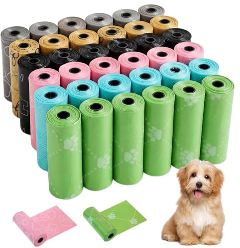 570 Pcs Bolsas Caca Perro, 6 Colores, Biodegradables, Bolsas Perro Prueba de Fugas, Dog Poop Bag para Uso Fuera de Casa, Fácil Apertura, para Perros y Mascotas, 22 x 32 cm (38 Rollos, 15 por Rollo)