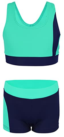 Aquarti Bañador Niña – Bañador Natación Niña Dos Piezas con Espalda Nadadora y Short, Azul Oscuro/Verde, 152