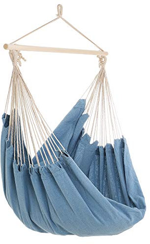 DETEX® Hängesessel XXL 150kg Wetterfest Indoor Outdoor Hängeschaukel Hängestuhl Hängesitz Schaukeltuch Schwungtuch Hängematte Schwebestuhl Blau