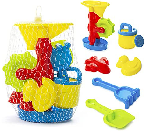 abeec Water Mill Beach x5pc Toy Set, Water Toys For Toddlers, Great Beach & Sand Toys,Set Includes Water Mill, Kids Watering Can, Bucket And Spade