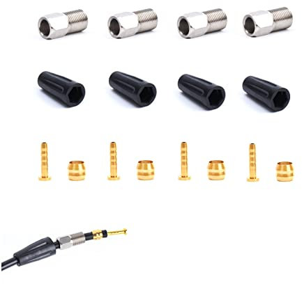 Hydraulic Disc Brake Service Kit Including Sleeve nuts, Rubber Covers, Brass Olives and Barbed Fittings Compatible with Shimano BH59 / BH90, AVID SRAM, Magura Hose, Pack of 4 sets (for BH59)