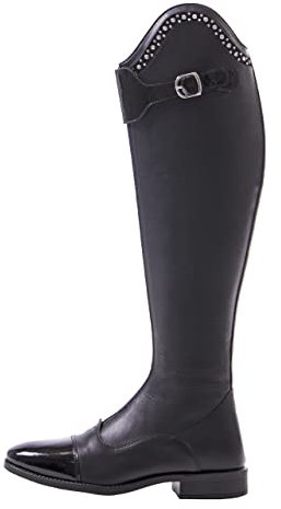 QHP Damen Leder-Reitstiefel Dorah Adult RV vorne Lack- und Strassdetails (schwarz, numeric_38)