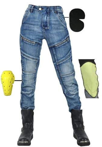 SHUOJIA Homme/Femme Pantalon De Moto pour Jeans De Moto Pantalon D'armure De Motard Pantalon De Protection pour Vélo, 4 X Tapis De Protection (Blue Female-B,L)