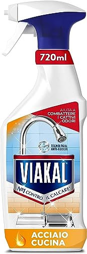 Viakal Acciaio Cucina, Spray Anticalcare con Aceto, Confezione da 750ml, Tecnologia Anti-Goccia, Rimuove Sporco e Batteri, Elimina Fino Al 100% Di Calcare, Aiuta a Combattere i Cattivi Odori
